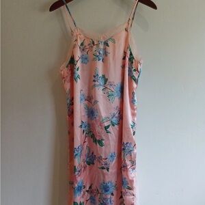 Sincerely Jules Slip Dress Gown Size Medium Peach & Blue Floral Print Lace Trim
